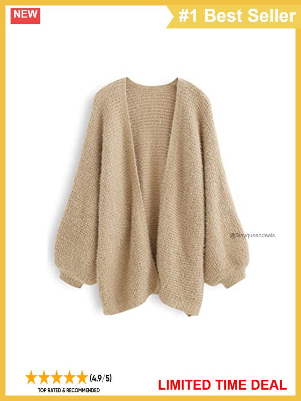 Cozy Fuzzy Open Front Waffle Knit Cardigan Long Lantern Sleeve
